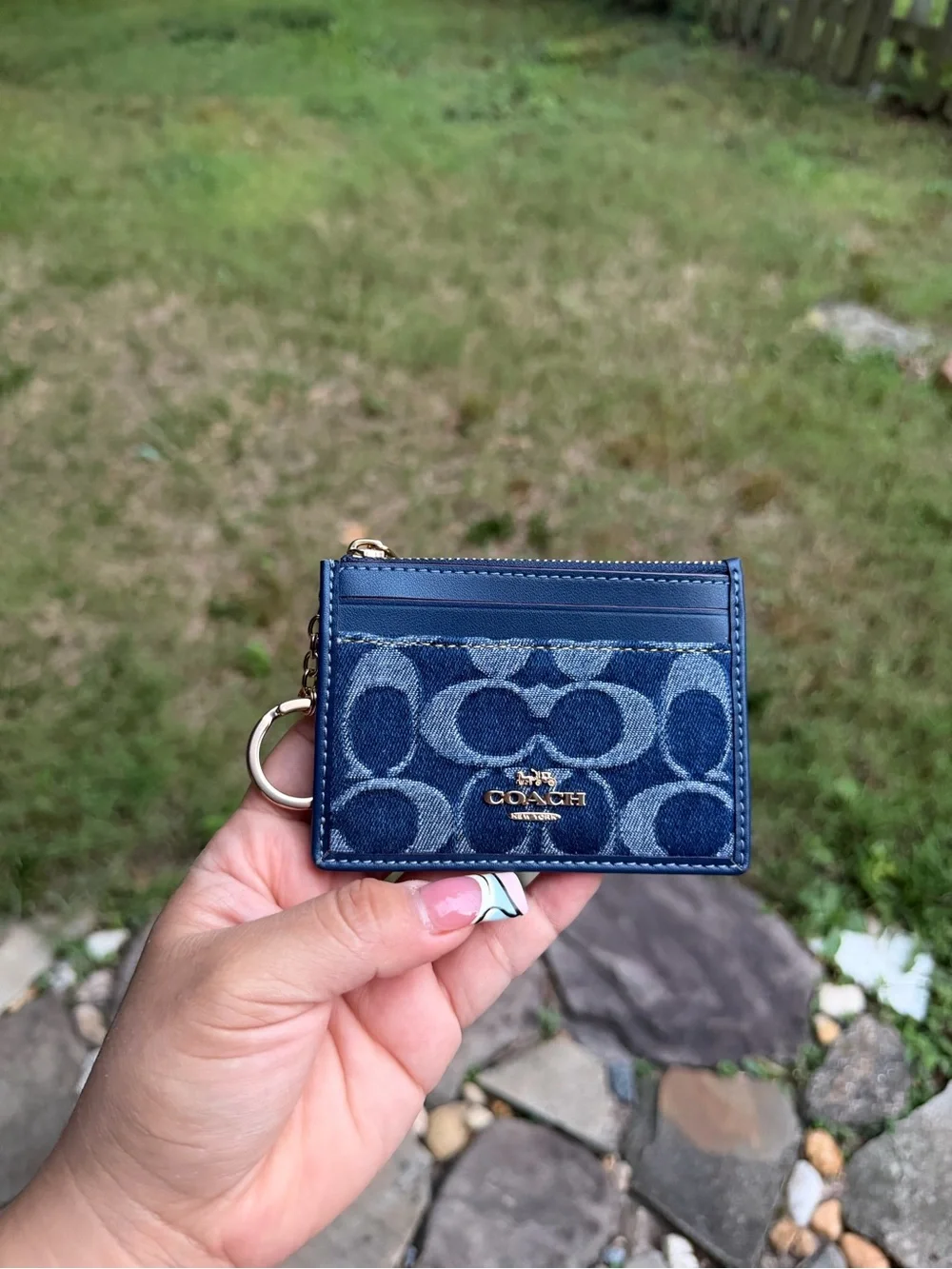 Coach Signature Blue Denim Mini Rowan with Card Case